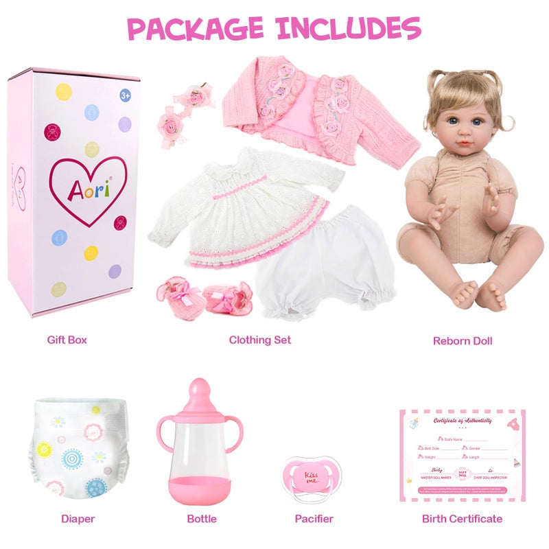Aori Reborn Baby Dolls 22 Inch - Realistic Baby Doll for Kids 3+ Years - Lifelike Newborn Baby Girl with Pink Outfit - Handmade Cloth Body Reborn Toddler for Gift, Collection & Role Play - Image 5